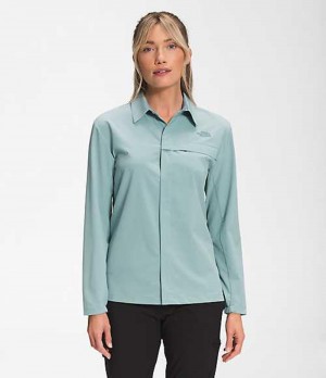 Shirts The North Face First Trail Mujer Plateadas Azules | 9328014-DU